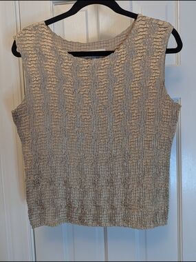 Rafael Crinkled Micropleat Cream Sleeveless Tank